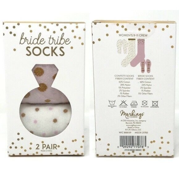 New Bride Tribe Crew Socks 2 Pair sz 9 - 11 Spell Out Bachelorette Wedding - Picture 1 of 2